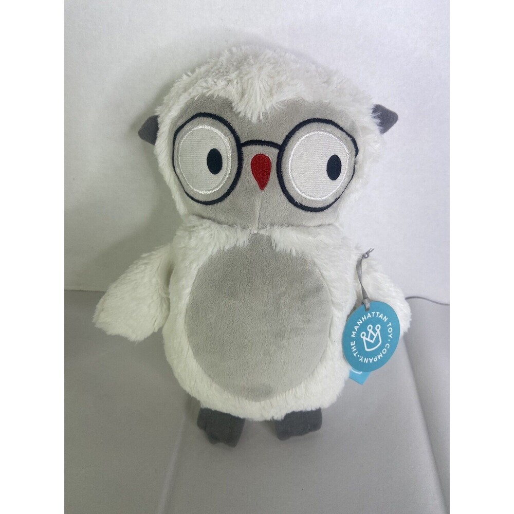 Manhattan Toy Baby Plush Owly Owl White Gray Glasses Red Beak Stuffed Animal NEW